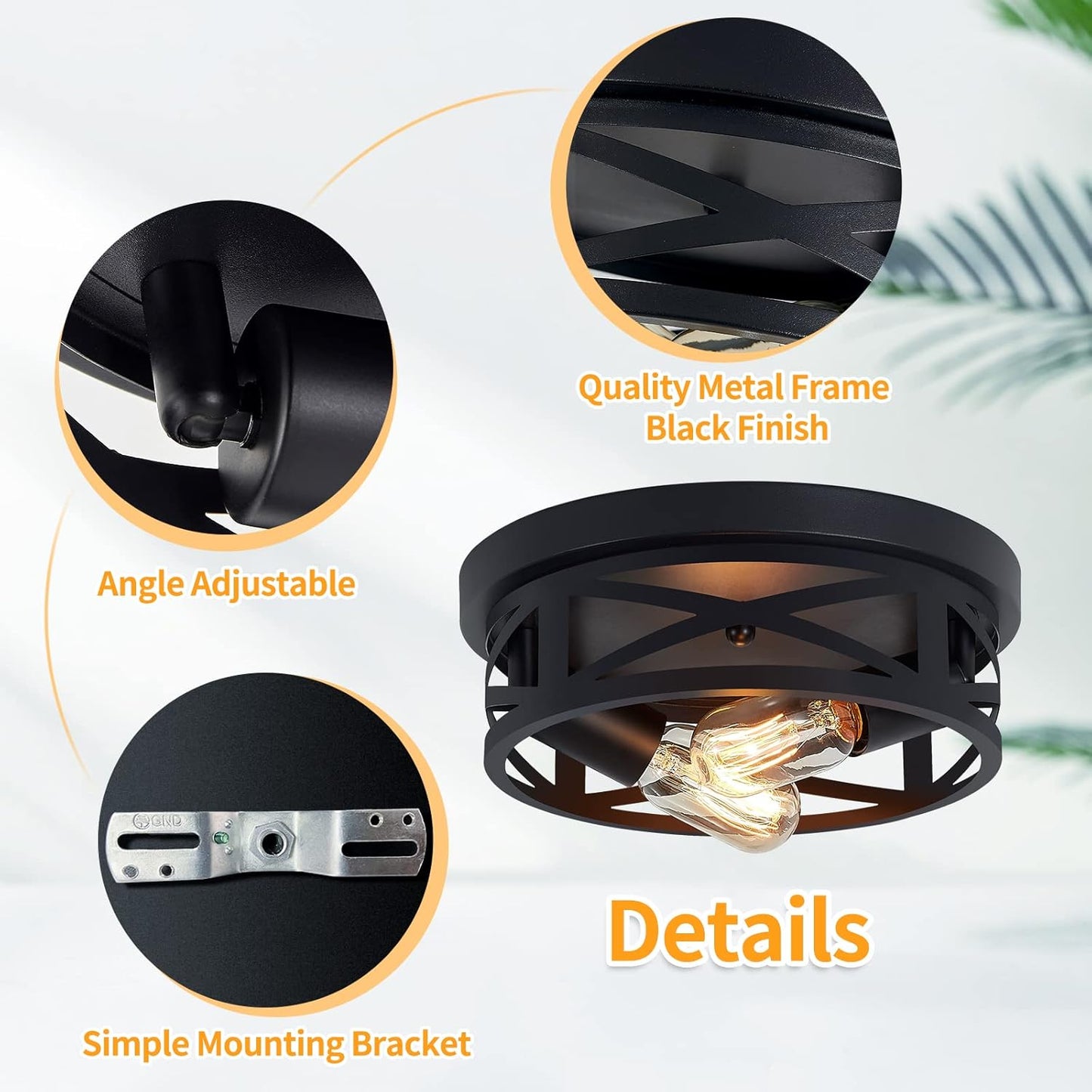 AOZTOMLUX - 2 Pack Black Industrial Flush Mount Ceiling Lights