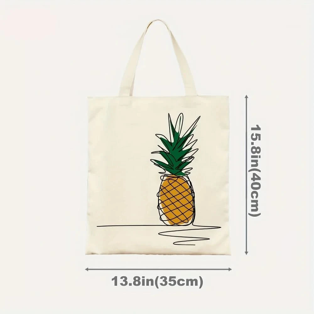 Chic Pineapple Print Canvas Tote Bag - Versatile Reusable Shoulder Bag 2