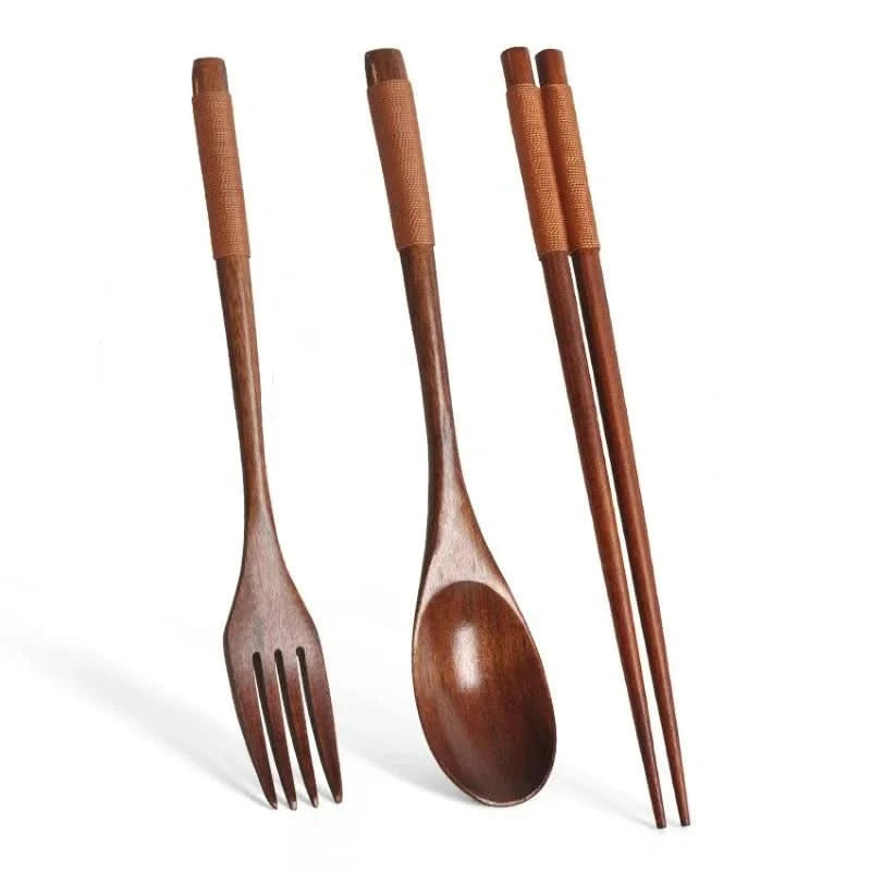 Eco-Friendly Wooden Cutlery Set - Portable Spoon, Fork & Chopsticks with Unique Design 8