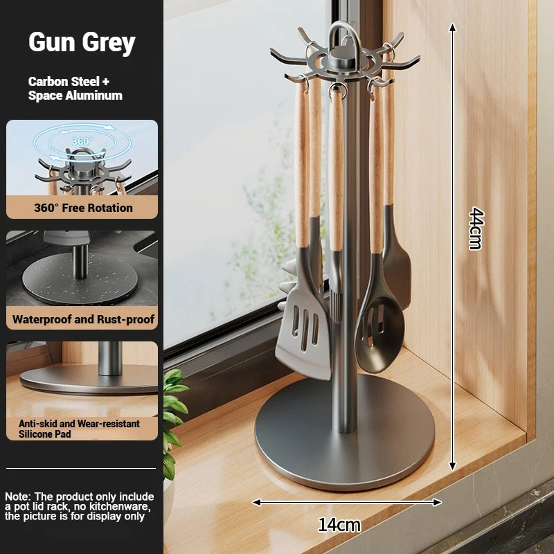 Efficient Kitchen Utensil Holder - Rotating Utensil Organizer with 8 Hooks 6