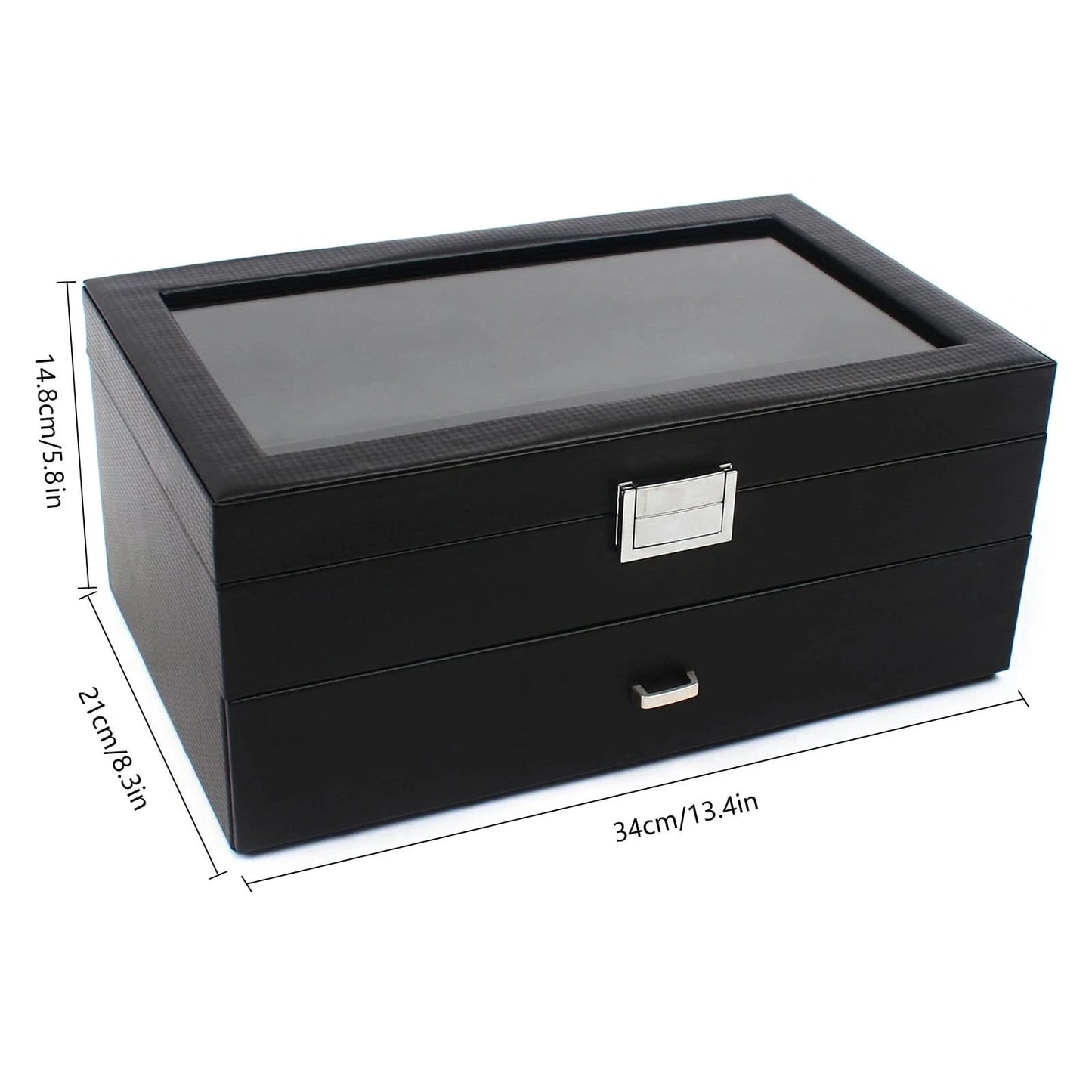 Elegant 2-Layer Watch Box for Men - 24 Compartments Watch Display Case with Glass Top 5