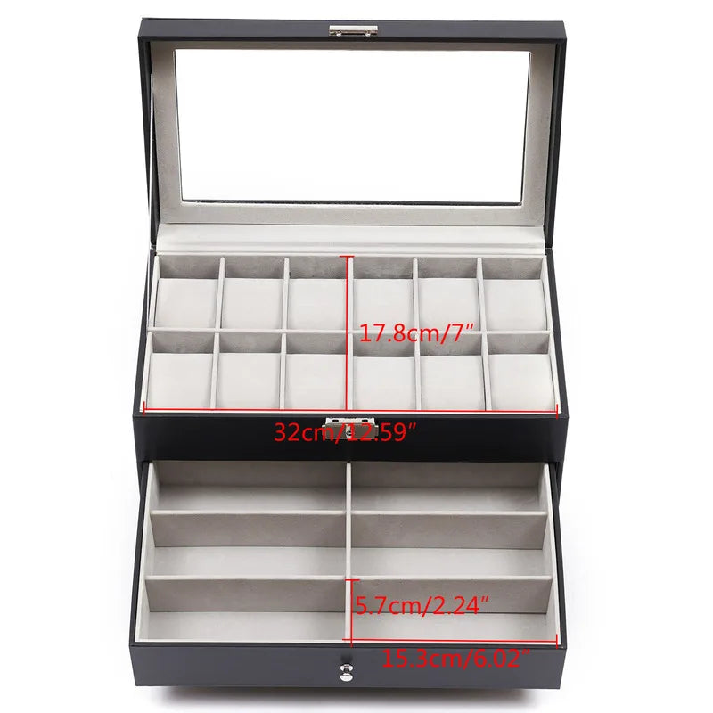 Elegant 3-Layer Watch Organizer Box for Men - PU Leather Storage for Watches and Jewelry 5