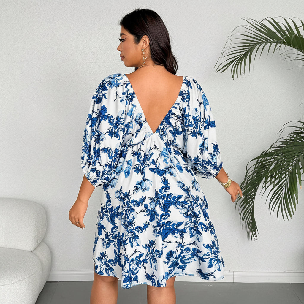 Elegant Plus Size V-Neck Floral Print Maxi Dress for Summer Vacations 2