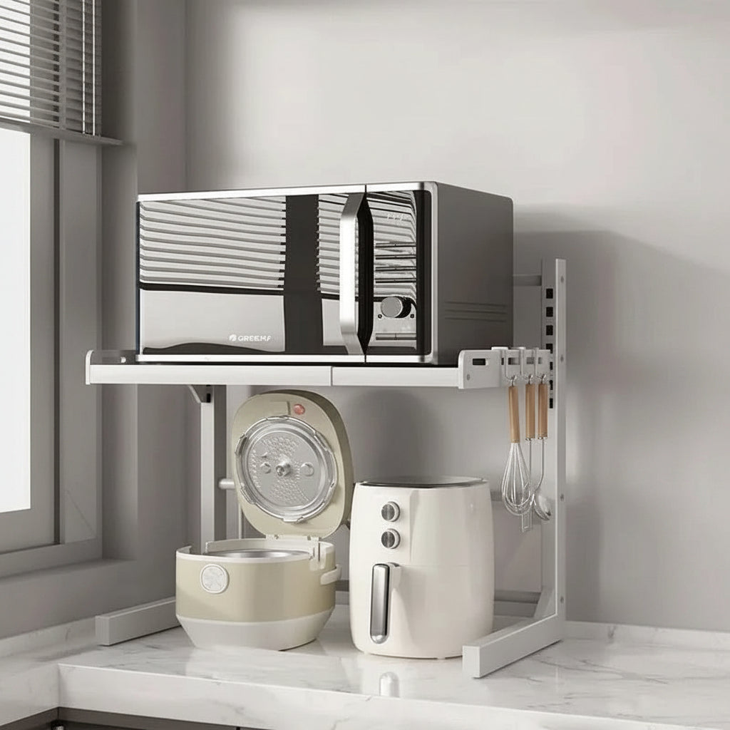 Expandable Kitchen Shelf - Adjustable Metal Storage Organizer for Microwave 8