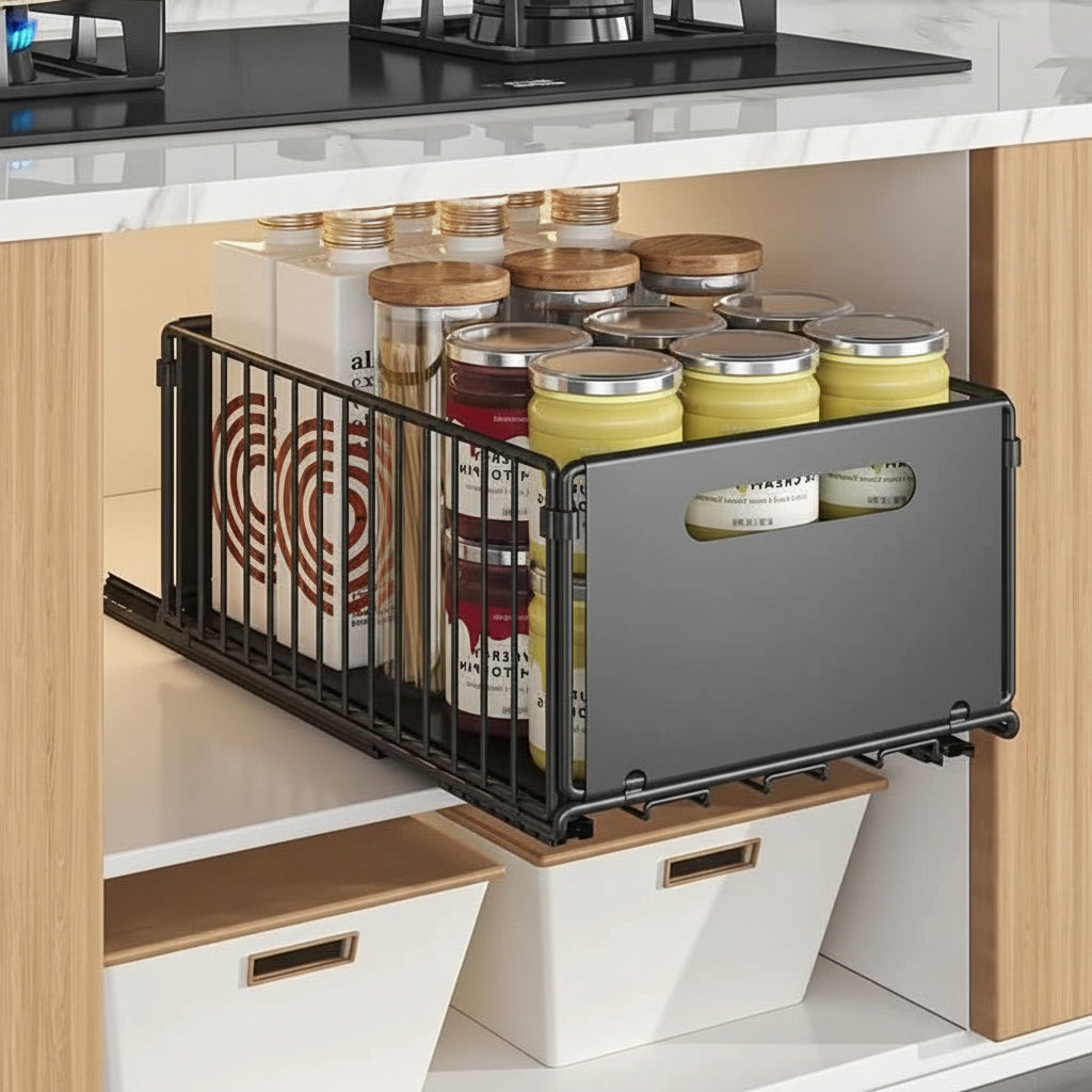 Folding Cabinet Storage Rack - Multifunctional Pull-Out Basket for Kitchen Organization 10