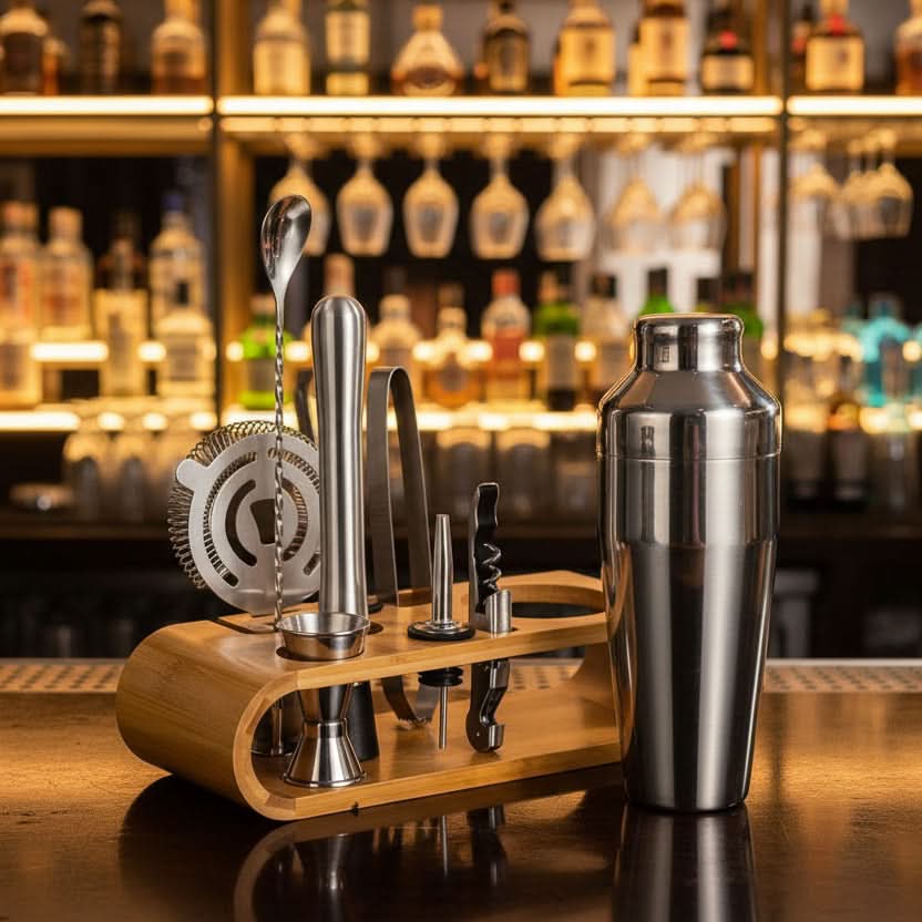 Bar Set with Stand | Stainless Steel Cocktail Shaker Kit