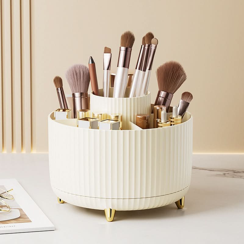 COSMETIC SPIN – 360° drehbarer Make-up-Organizer mit kompakter Mehrfachfächer-Aufbewahrung für Pinsel, Kosmetik und tägliche Essentials