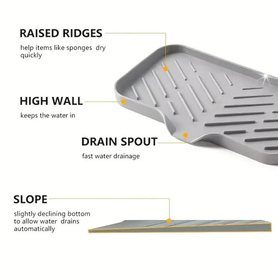 Multifunctional Gray Dish Drain Mat - Anti-Slip Kitchen Dry Mat for Sponges and Brushes 5