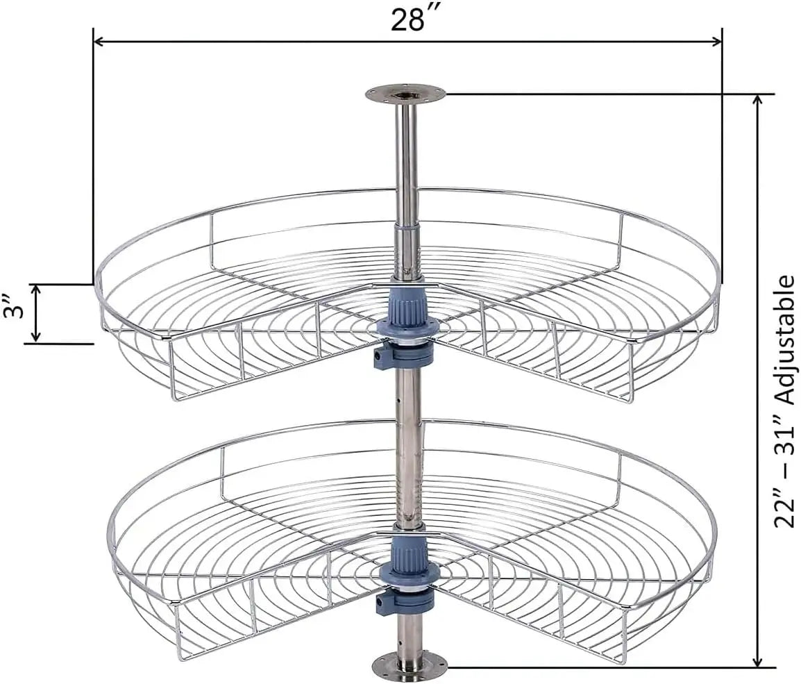 Premium Lazy Susan - 28-Inch Kidney Shape Base Cabinet Organizer with 2 Adjustable Shelves 4