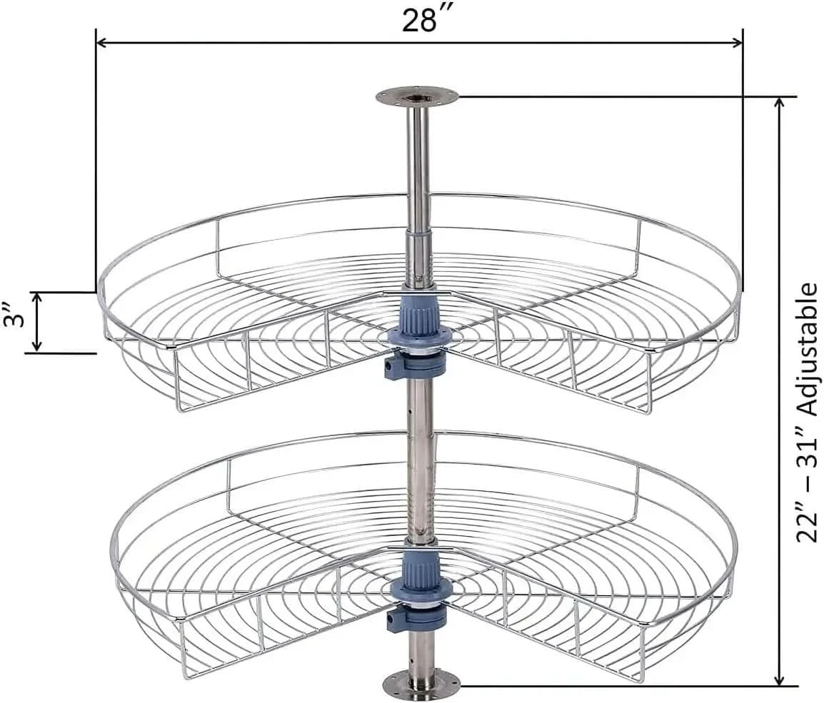 Premium Lazy Susan - 28-Inch Kidney Shape Base Cabinet Organizer with 2 Adjustable Shelves 4