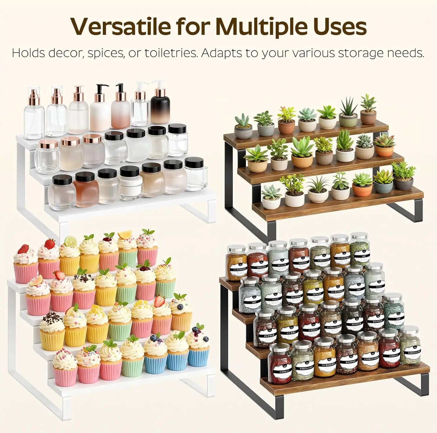 Rustic 4-Tier Wall Mounted Spice Rack Organizer - Space-Saving Kitchen Storage 5