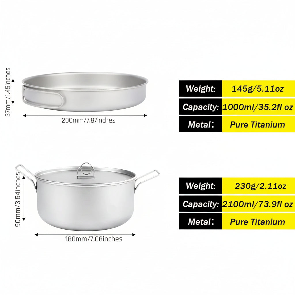Titanium Camping Cookware Set - Lightweight 2-Piece Pot & Pan Combo 5