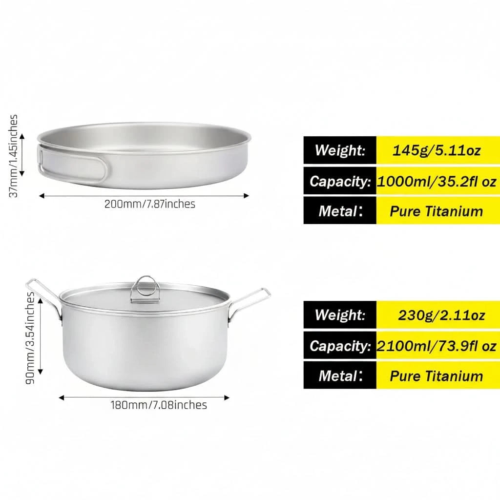 Titanium Camping Cookware Set - Lightweight 2-Piece Pot & Pan Combo 5