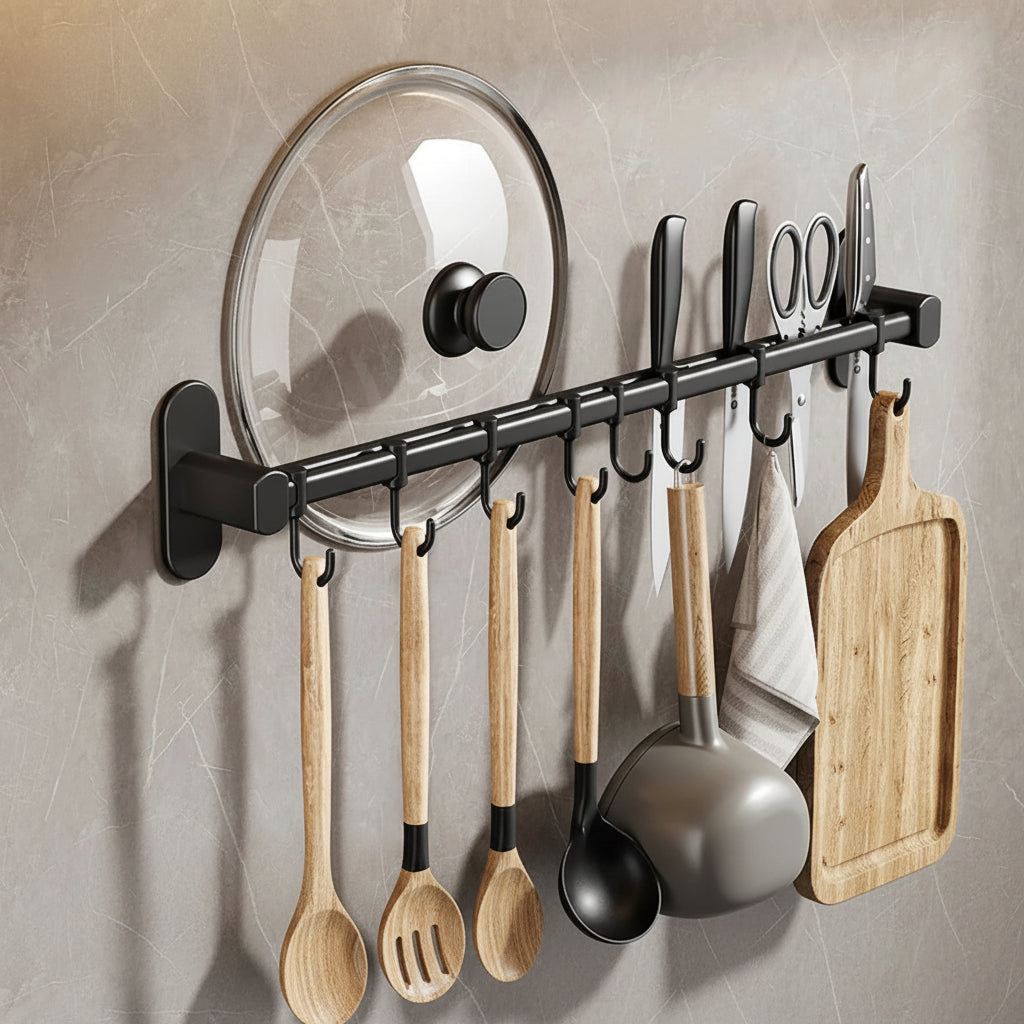 Wall Mounted Kitchen Hook Rack - No-Punch Installation for Utensil Storage 10