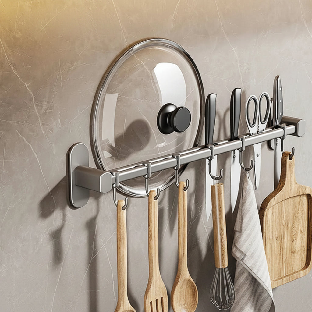 Wall Mounted Kitchen Hook Rack - No-Punch Installation for Utensil Storage 13