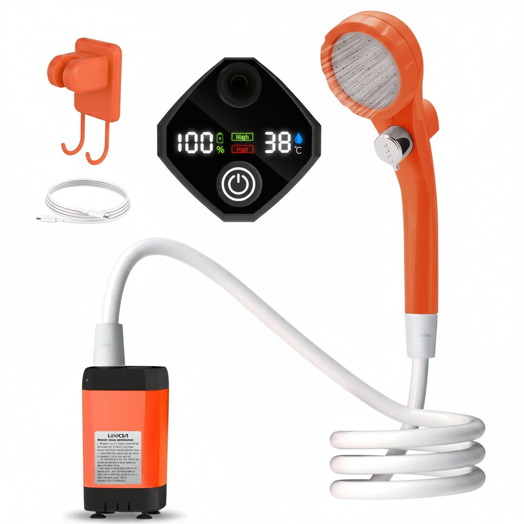 AQUAFLOWX – Portable Camping Shower Pump with Digital Display
