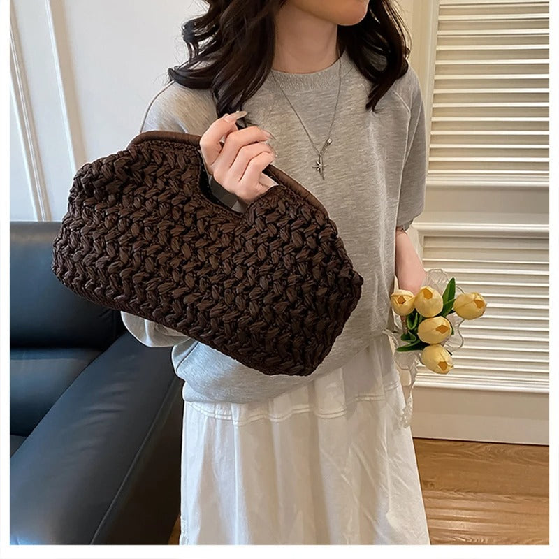 LUXEWEAVE – Woven Raffia Shoulder Handbag