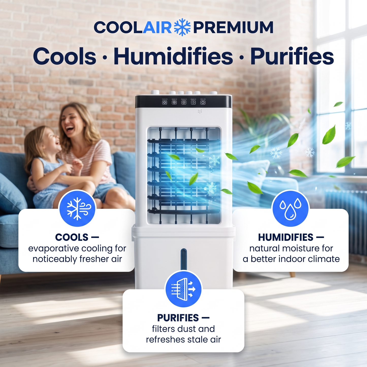 CoolAir Premium - 3-in-1 Portable Air for Cooling, Humidifying & Purifying