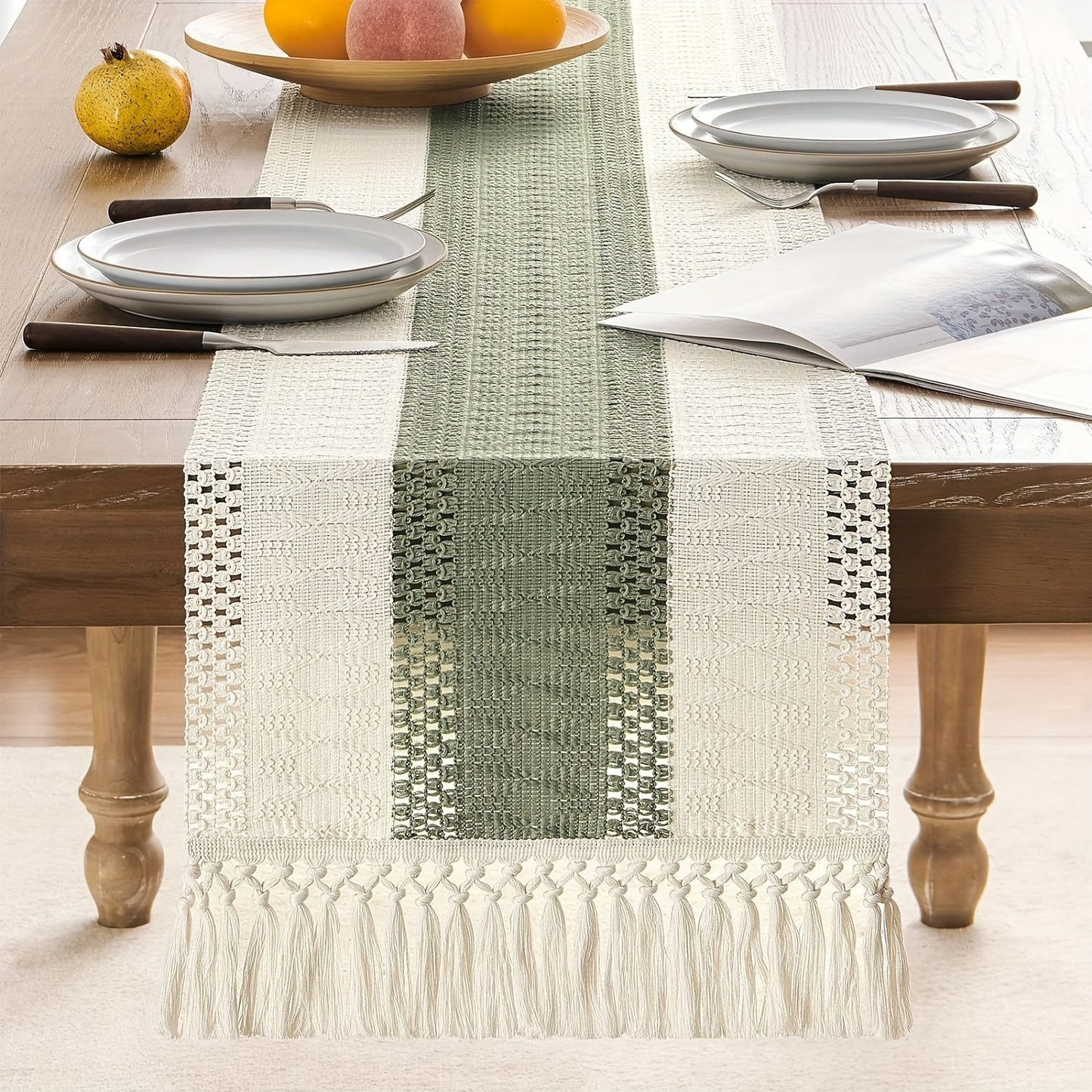 CasaLoom - Sage Green Macrame Table Runner