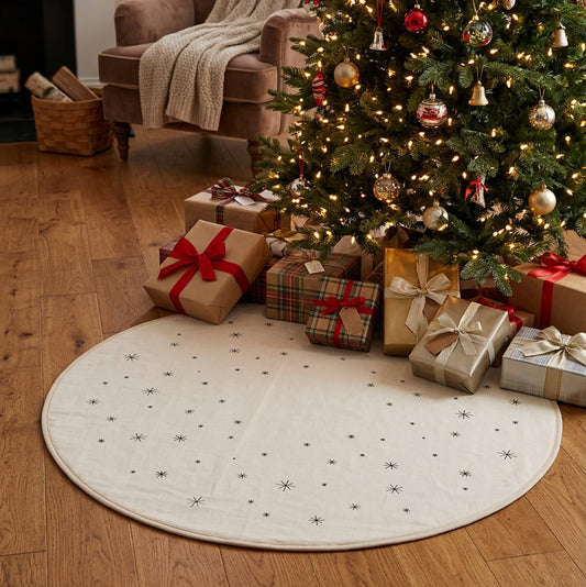 STARNOELIA – Alfombra para árbol de Navidad con estrella color arena para una decoración festiva elegante