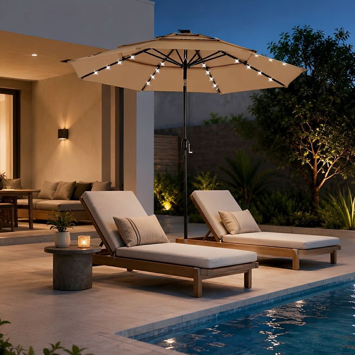 SUNSETCANOPY – Rotatable Patio Umbrella for Elegant Outdoor Shade