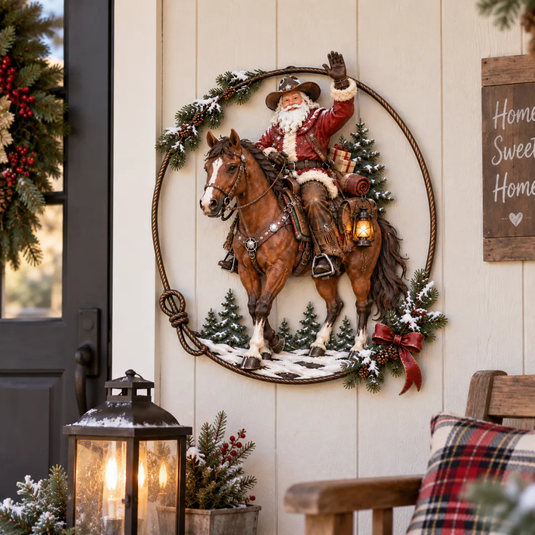RODEOSANTA – Western-Cowboy-Weihnachtsmann-Wanddeko für festliche Zuhause