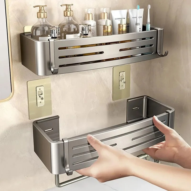 ALUMORA – Organisateur d’étagère de salle de bain en aluminium auto-adhésif