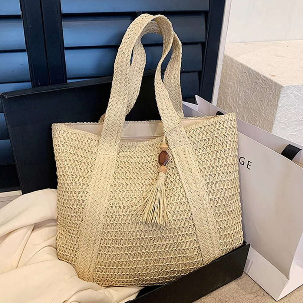 BOHOWEAVE – Woven Raffia Shoulder Tote Bag