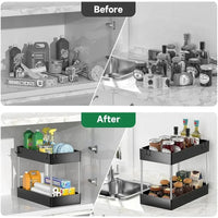 2-Tier Under Sink Organizer with Sliding Baskets & Hooks for Kitchen and Bathroom Storage 5
