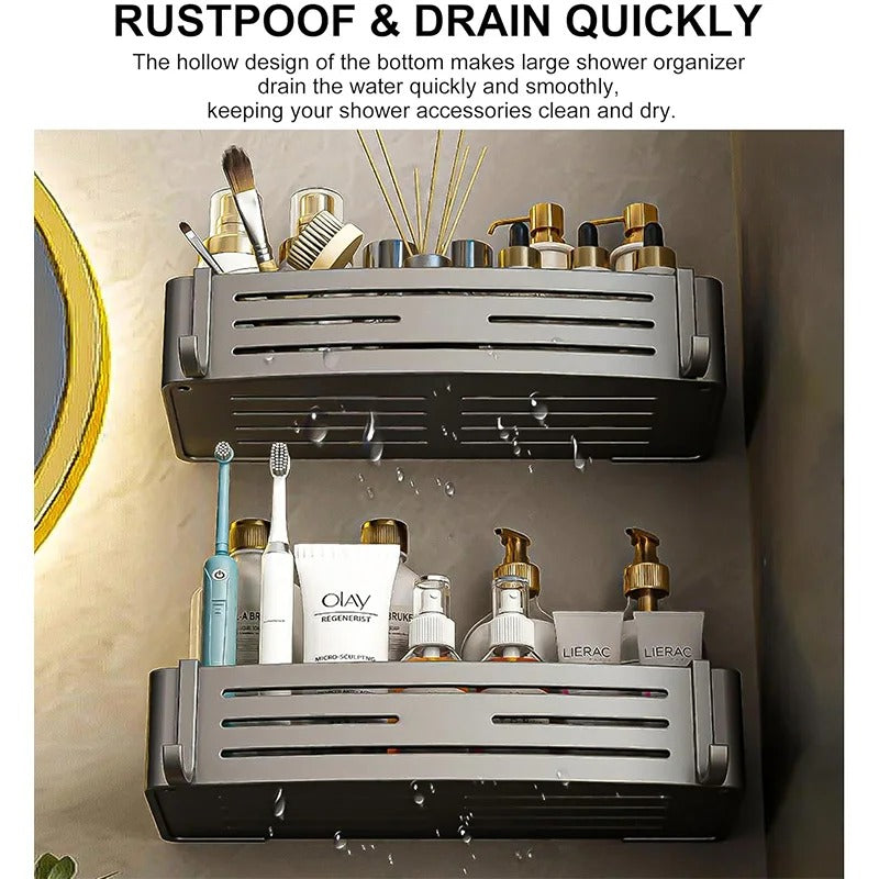 ALUMORA – Organisateur d’étagère de salle de bain en aluminium auto-adhésif