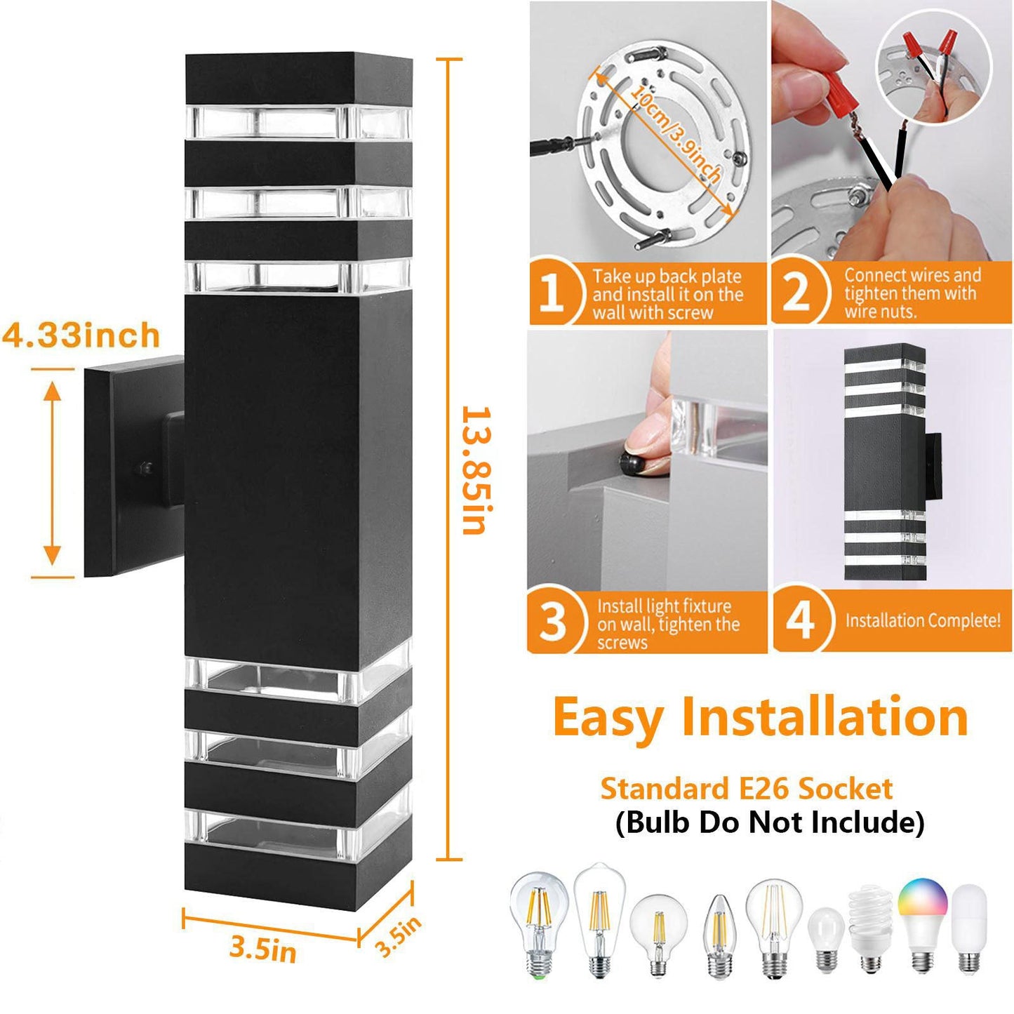 NoirLuma - 3-Layer Square Outdoor Wall Light