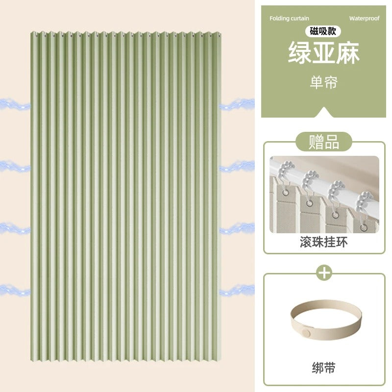CURVASHIELD – Foldable Magnetic Accordion Shower Curtain Waterproof Design