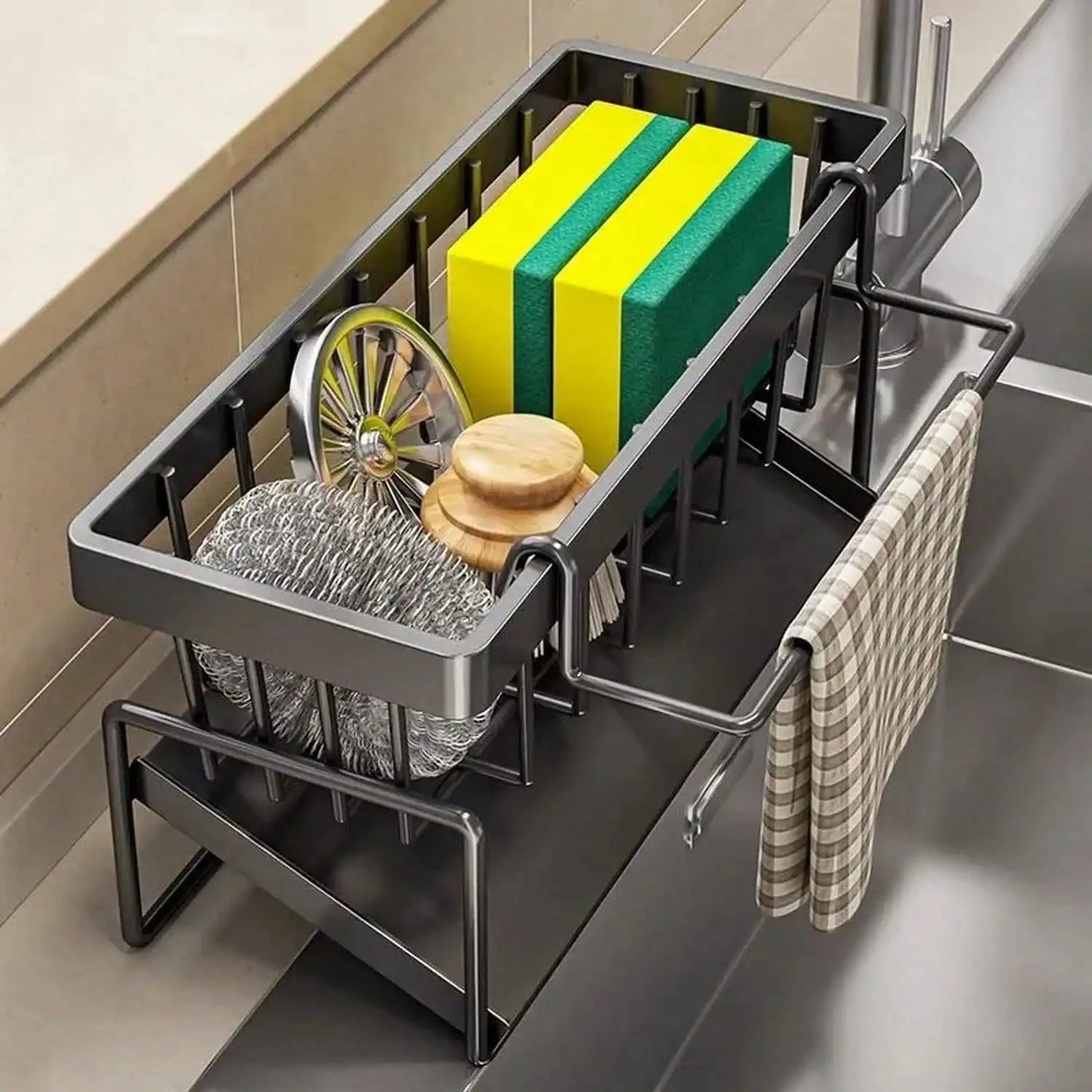304 Stainless Steel Kitchen Sink Caddy with Sponge Holder and Soap Dish 3