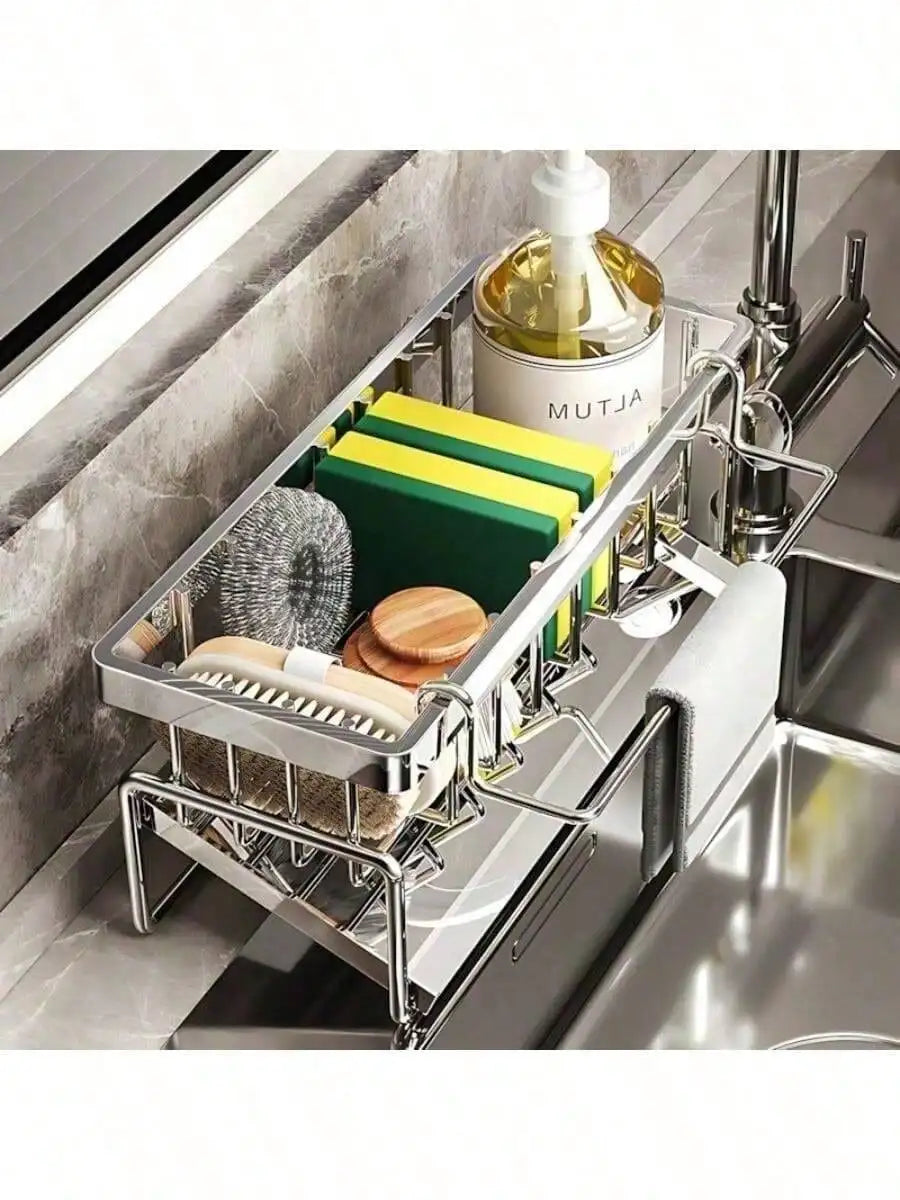 304 Stainless Steel Kitchen Sink Caddy with Sponge Holder and Soap Dish 5