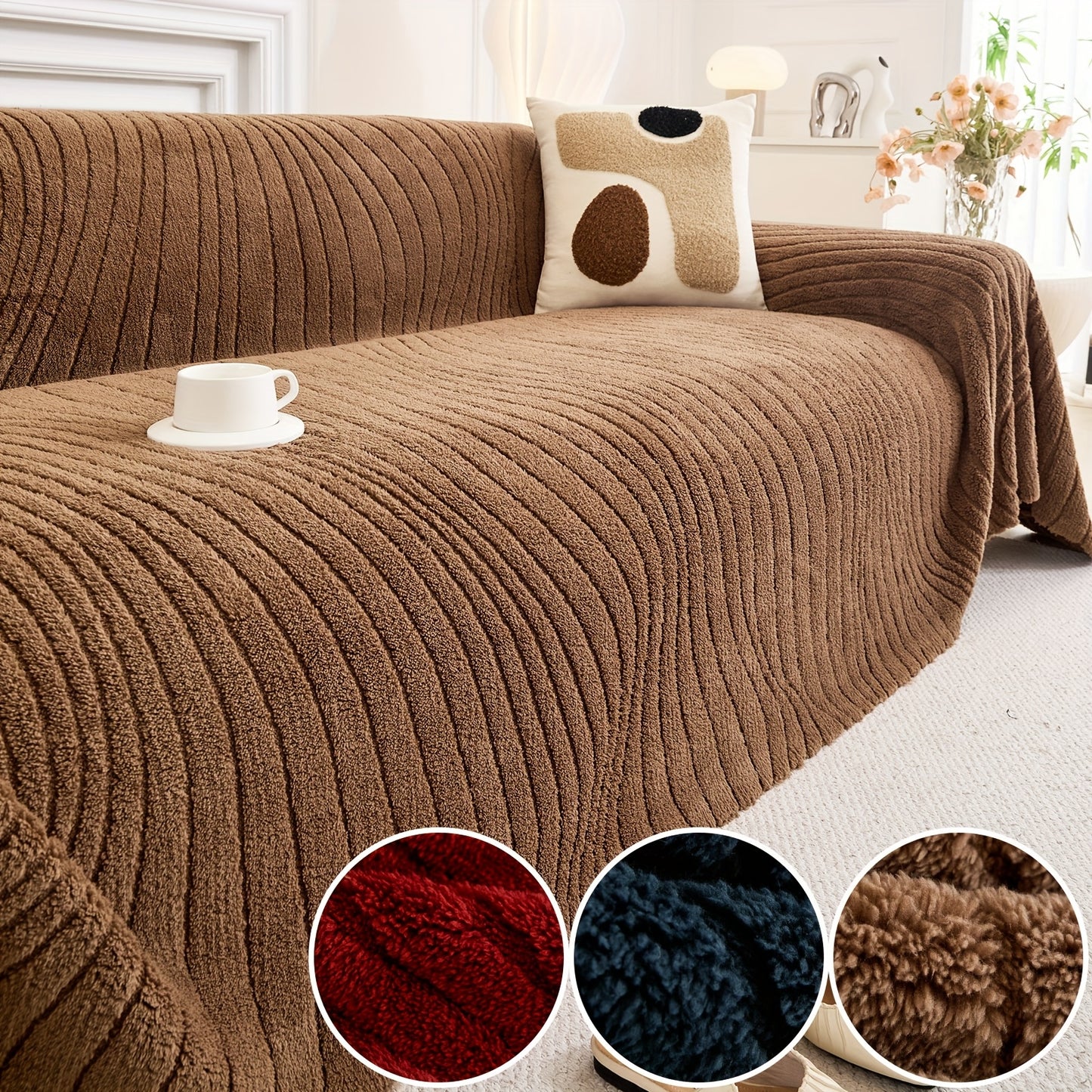 PLUSHLIVA – Double-Sided Plush Sofa Cover Blanket for All Seasons