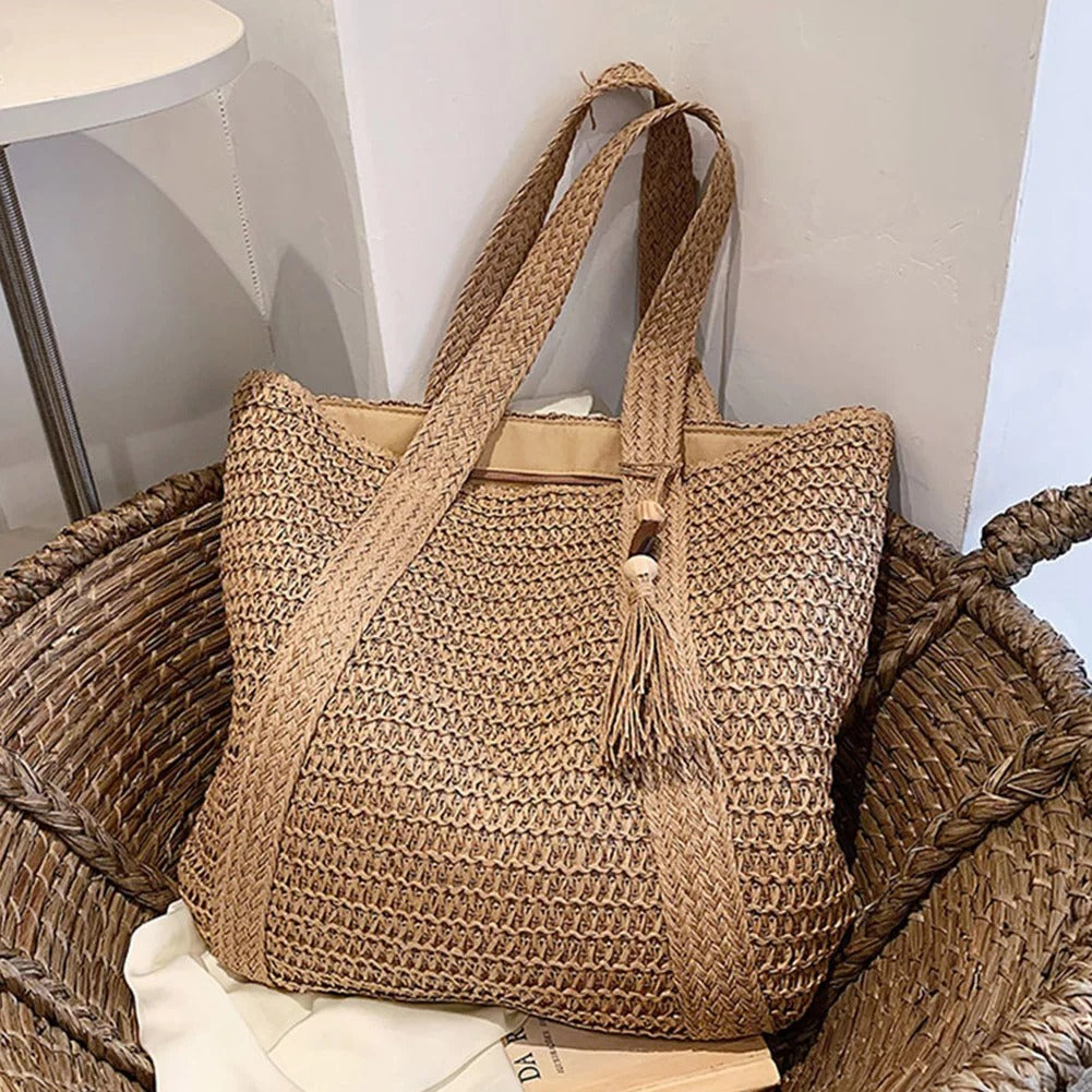 BOHOWEAVE – Woven Raffia Shoulder Tote Bag