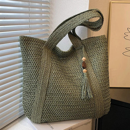 BOHOWEAVE – Woven Raffia Shoulder Tote Bag