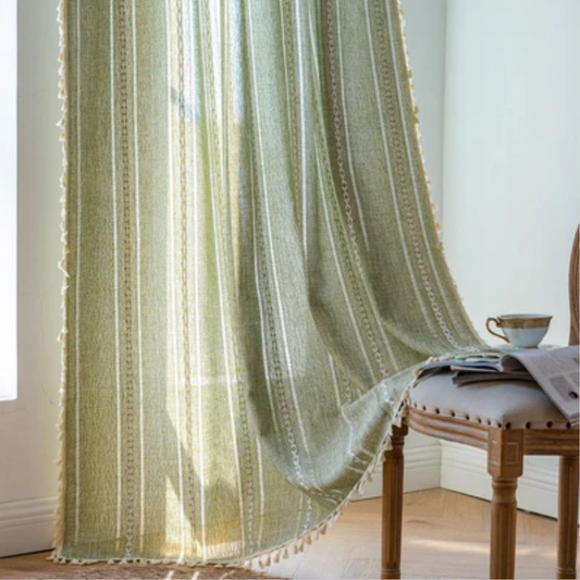 LioraNest - Sage Green Sheer Striped Curtains