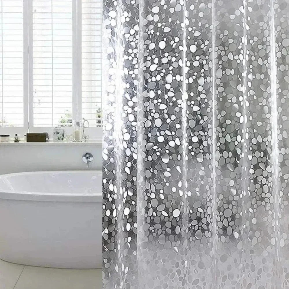 CLEARFLOW – Rideau de douche transparent étanche avec motif galets