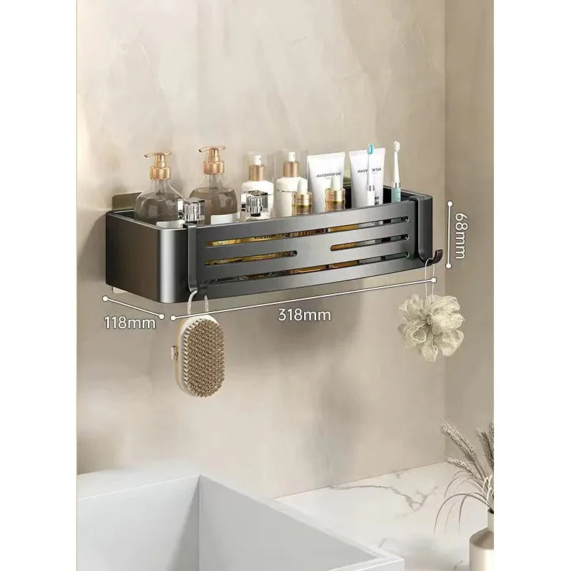 ALUMORA – Organisateur d’étagère de salle de bain en aluminium auto-adhésif