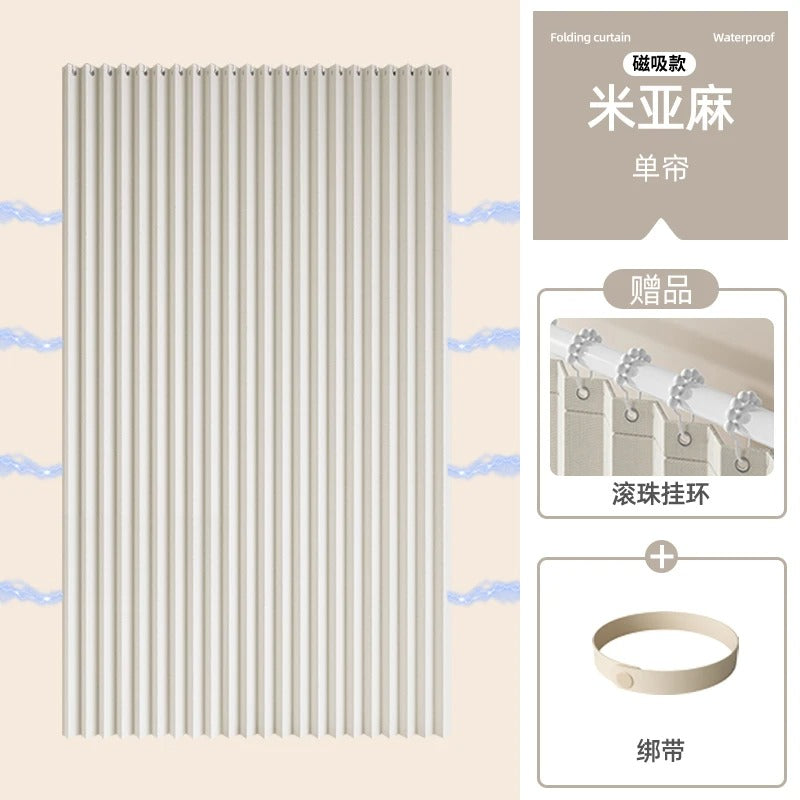 CURVASHIELD – Foldable Magnetic Accordion Shower Curtain Waterproof Design