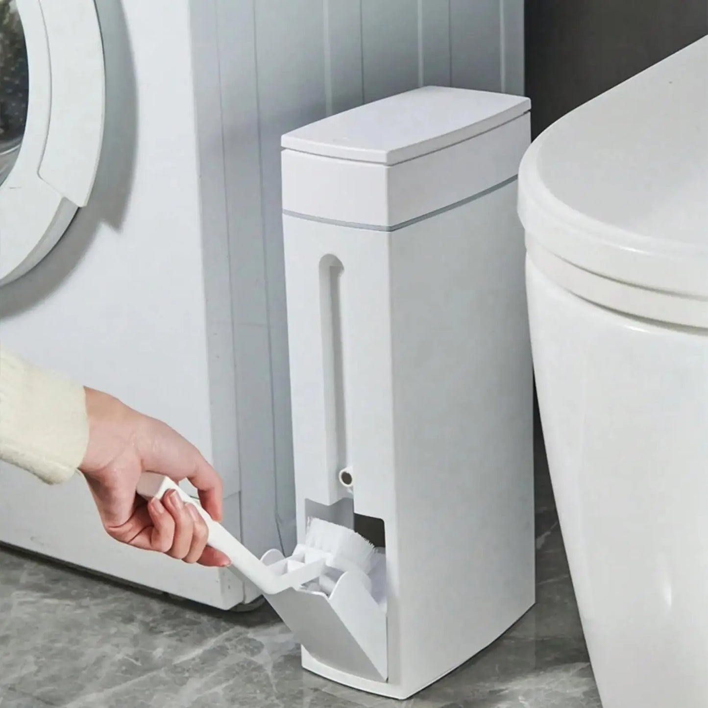 DUOCLEAN – Slim Trash Can with Hidden Toilet Brush Set