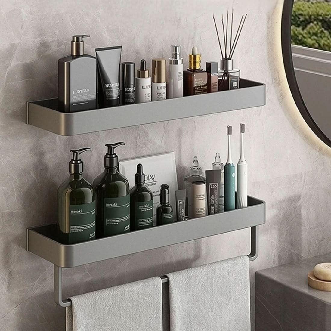 AquaShelf - Elegant Wall Shelf with Towel Holder for Stylish Bathroom Storage 2