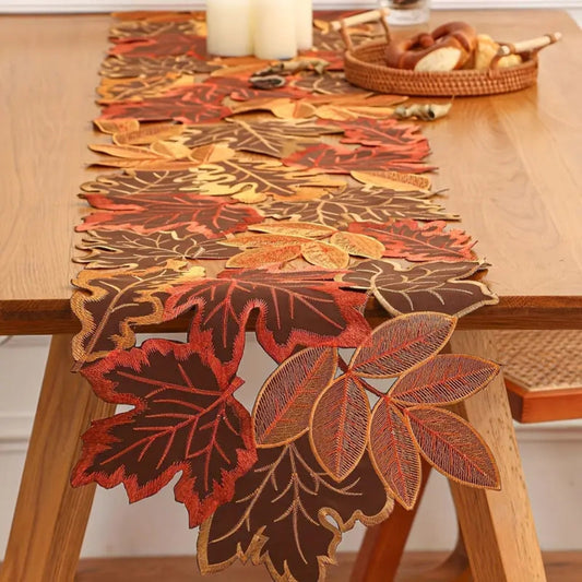 Autumn Leaves Table Runner - Elegant Embroidered Fall Dining Decor 0