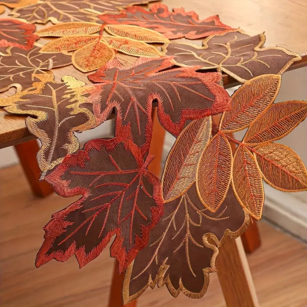 Autumn Leaves Table Runner - Elegant Embroidered Fall Dining Decor 2