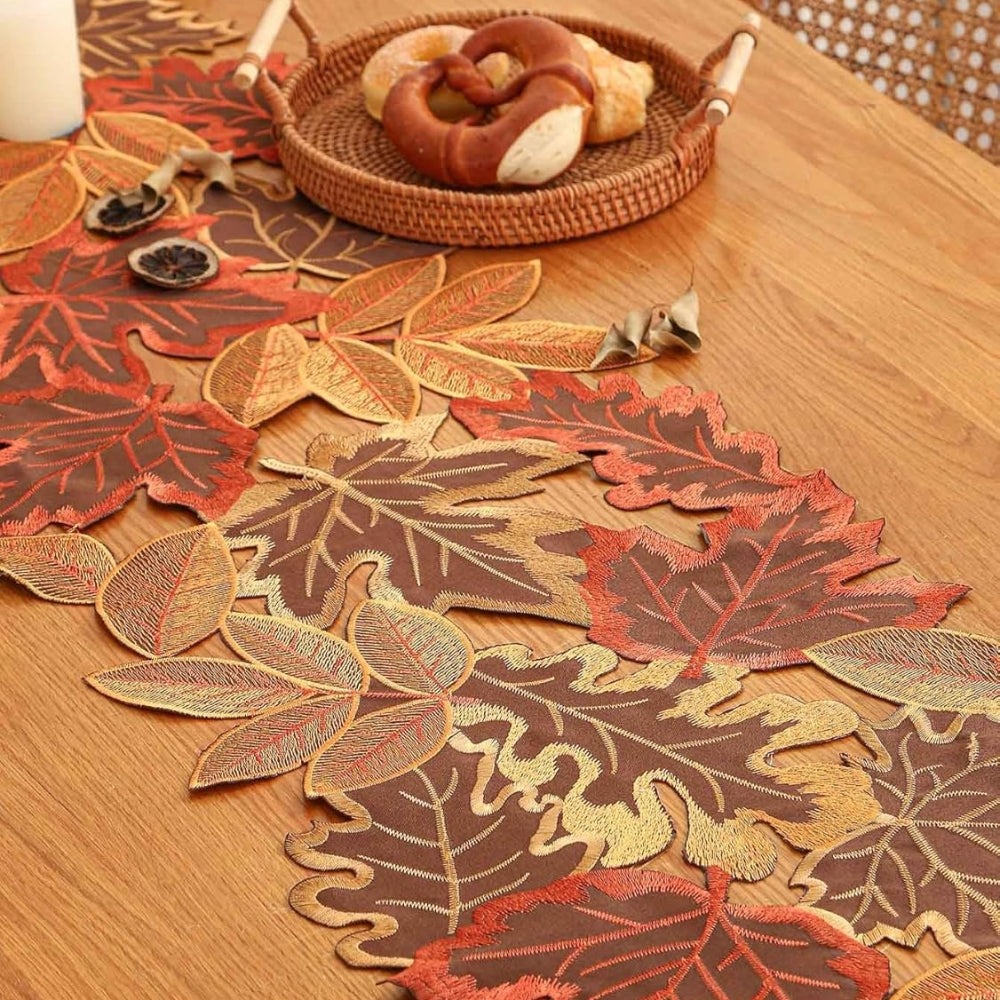 Autumn Leaves Table Runner - Elegant Embroidered Fall Dining Decor 3