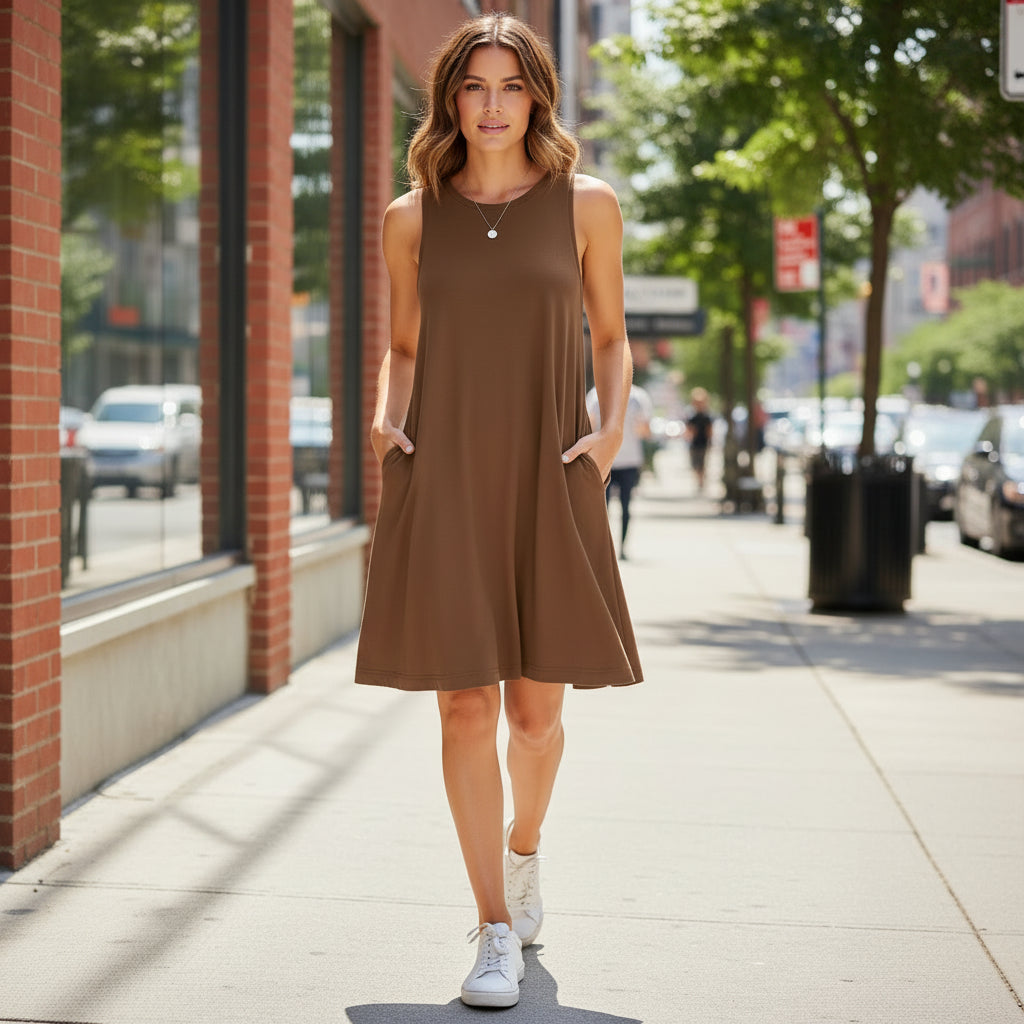 Casual Women's Plus Size Swing T-Shirt Dress with Pockets for Summer 1