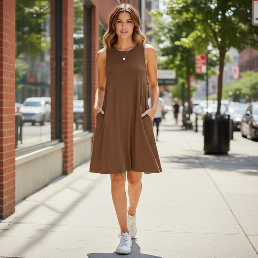 Casual Women's Plus Size Swing T-Shirt Dress with Pockets for Summer 1