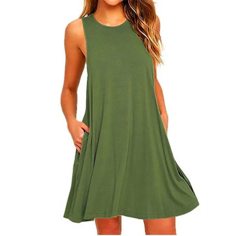 Casual Women's Plus Size Swing T-Shirt Dress with Pockets for Summer 14