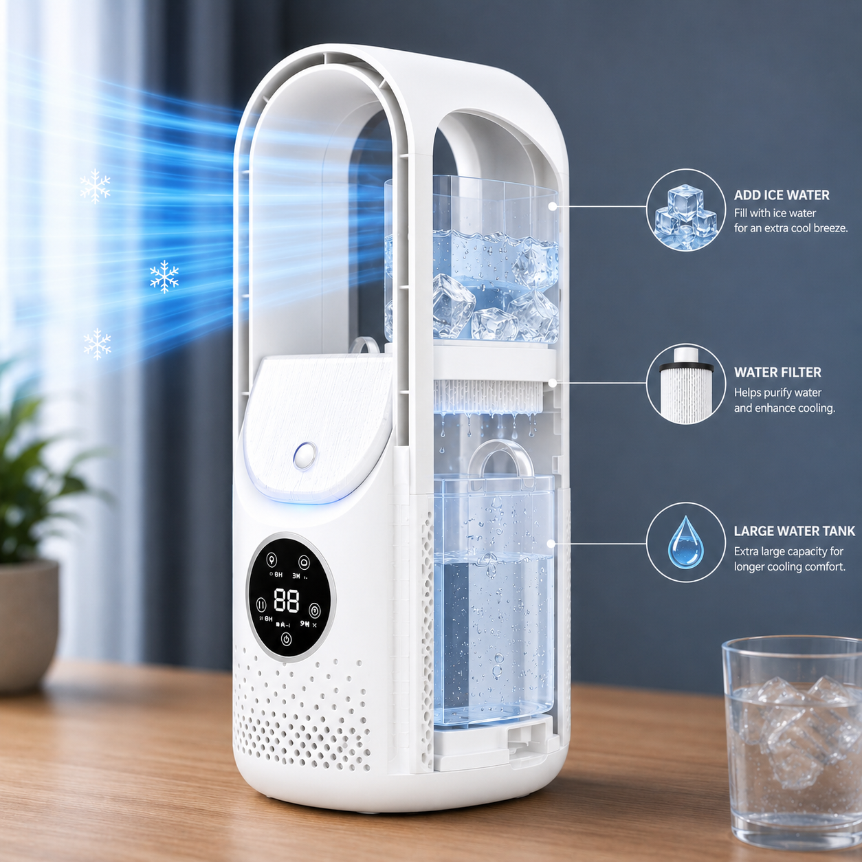 COOLBRIX - Refroidisseur d'air portable compact sans pales - Refroidissement silencieux pour la maison et le bureau